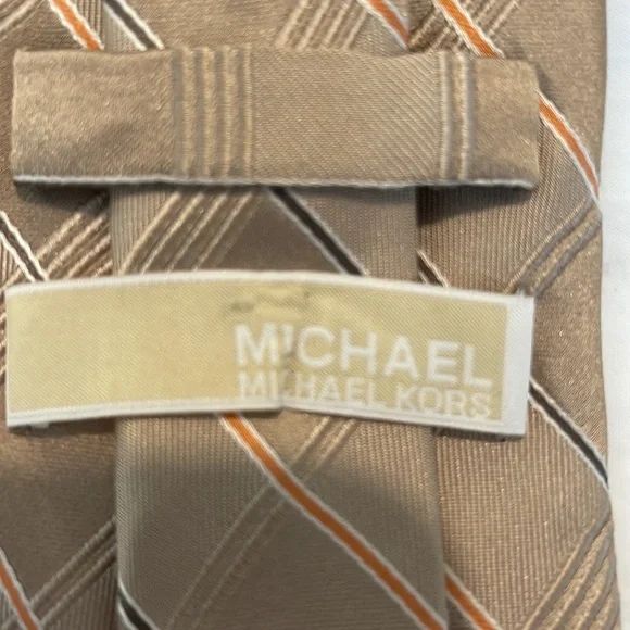 Michael Kors tan and coral striped tie 60”L x 3.5” wide - Picture 3 of 4